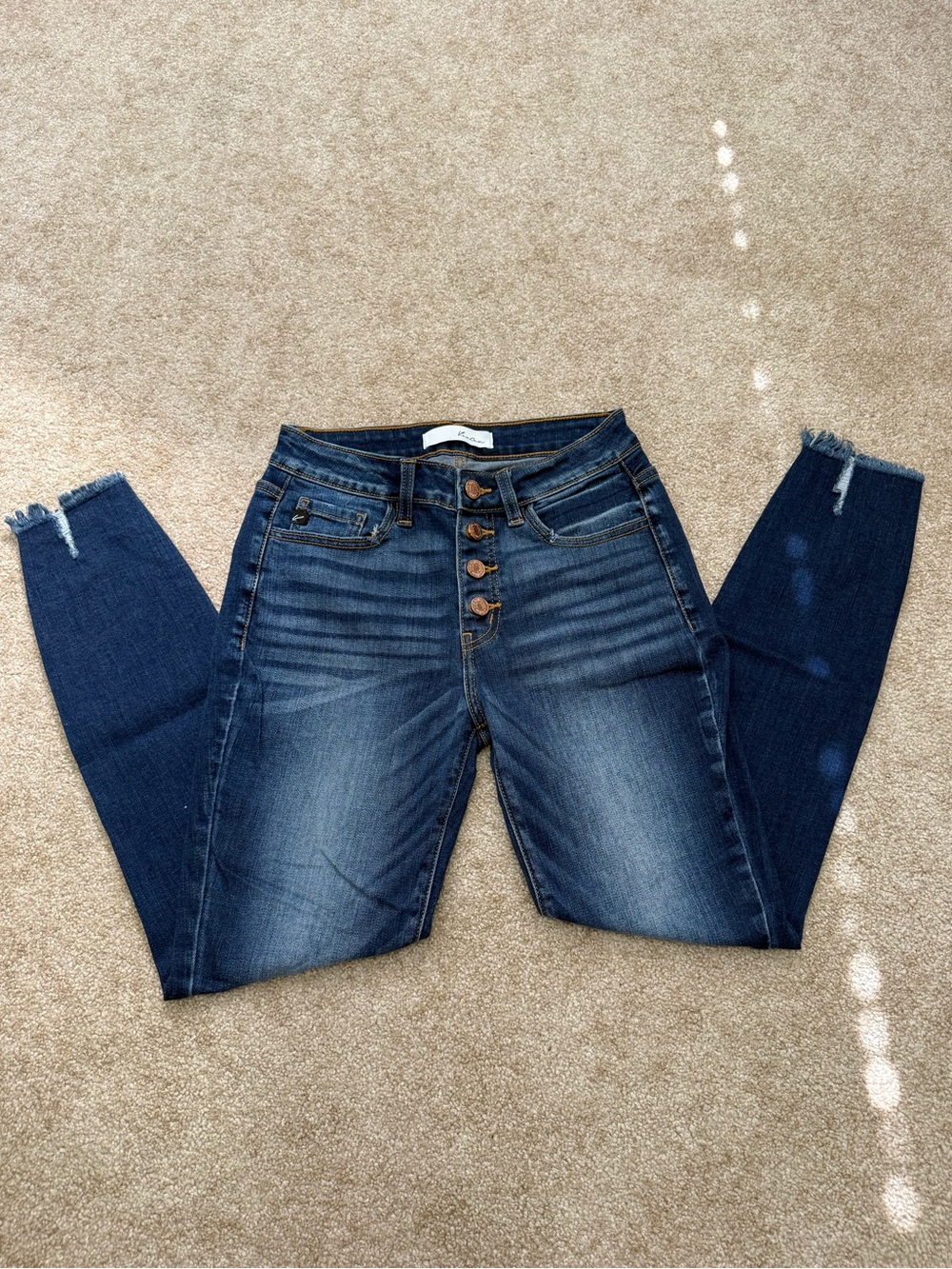 KanCan Button Fly Skinny Jeans Dark Wash Distressed Size 5/26